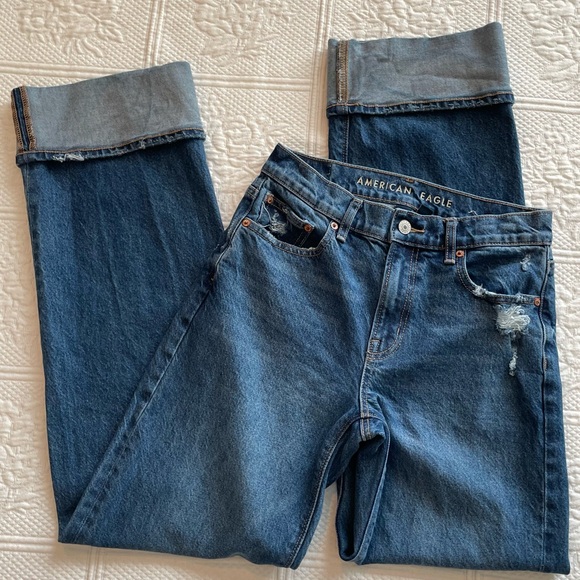 AE Stretch High-Waisted Stovepipe Cuffed Denim Jean Wide Leg Medium Wash 0R - Picture 10 of 16